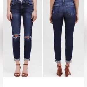 L'AGENCE RACHEL High Rise Slim Straight Taille Haute Droit Jeans Knee Distressed